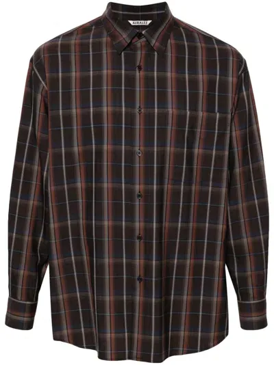 Auralee Checked Wool Shirt In Brown