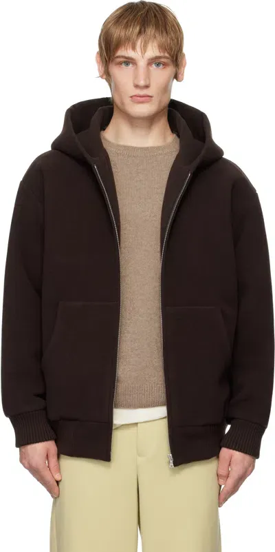 Auralee Brown Double Cloth Heavy Pile Zip Hoodie In Dark Brown