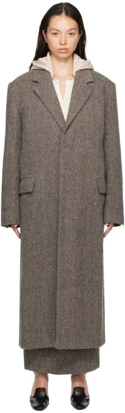 Auralee Brown Lama Shetland Wool Tweed Chesterfield Coat In Neutrals