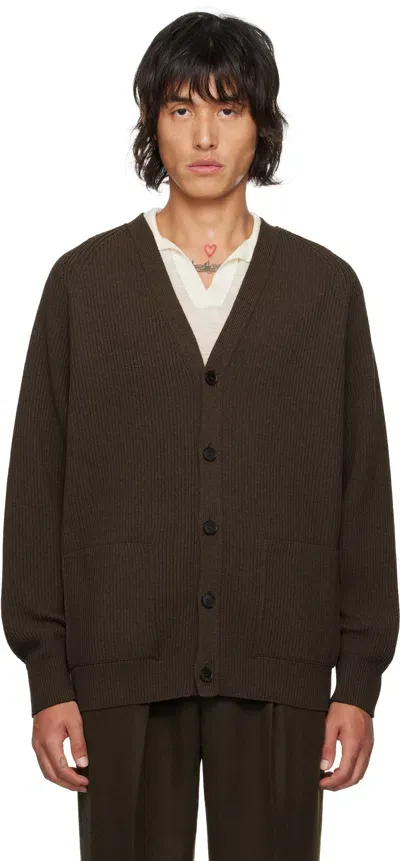 Auralee Brown Super Fine Wool Cardigan In Top Brown