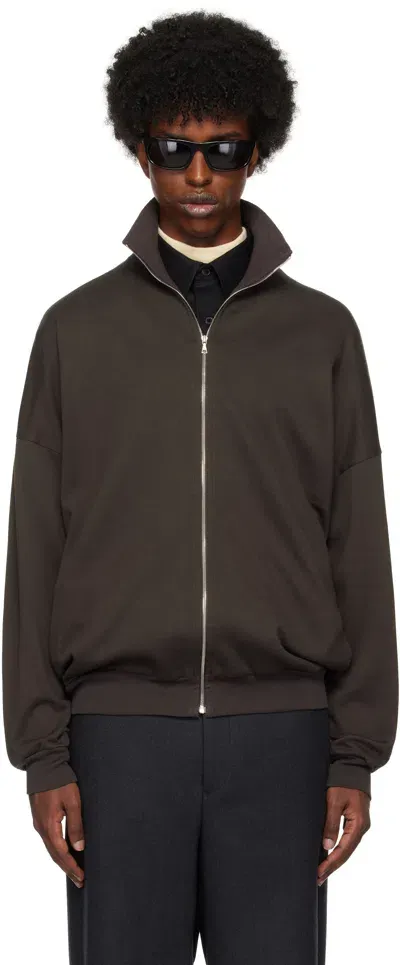 Auralee Brown Super High Gauge Zip Sweatshirt In Dark Brown