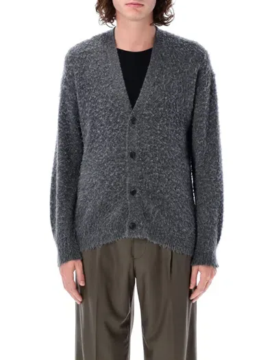 Auralee Brushed Wool Cashmere Silk Knit Cardigan In Gray