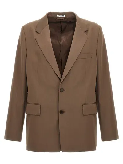 Auralee Single-breasted Wool Blazer Featuring Notch Lapel In Brown