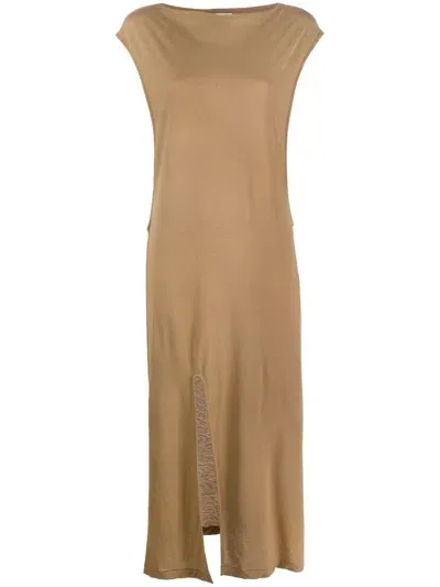 Auralee Front-slit Cut-out Dress In Brown