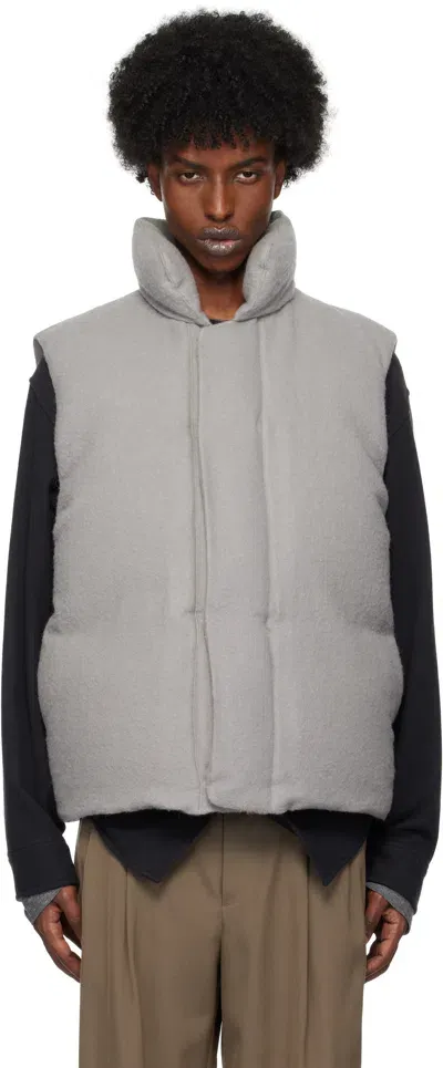 Auralee Gray Brushed Alpaca Wool Down Vest In Light Gray