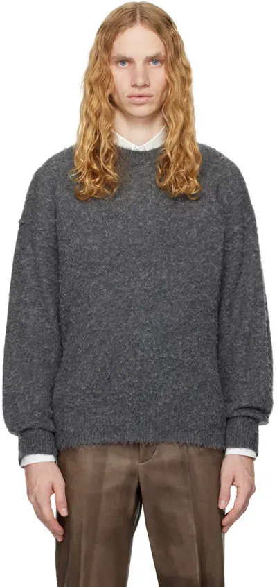 Auralee Gray Brushed Wool Cashmere Silk Sweater In Grey