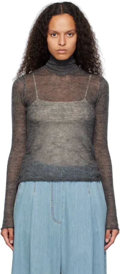 Auralee Gray Kid Mohair Sheer Knit Turtleneck In Top Charcoal