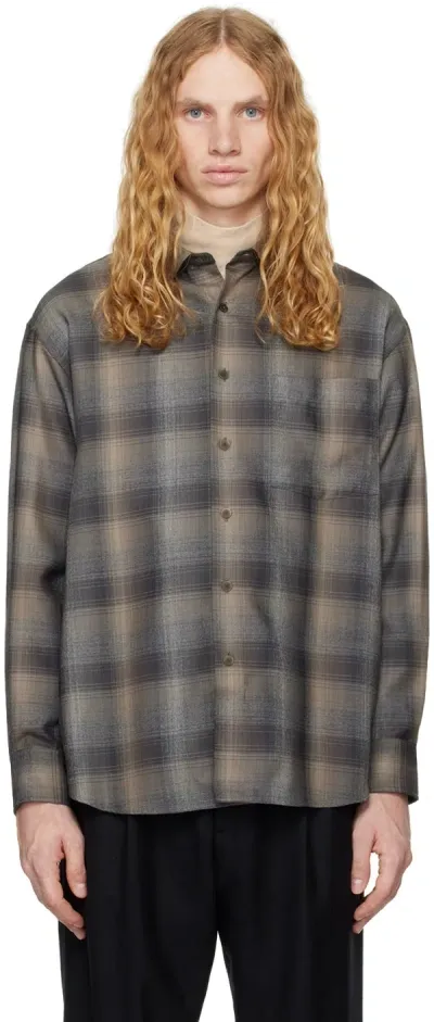 Auralee Gray Super Light Wool Check Shirt In Charcoal Gray Check