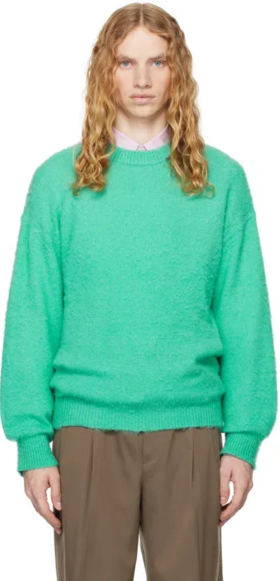 Auralee Green Brushed Wool Cashmere Silk Sweater In Aqua Green