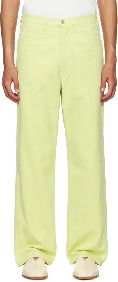 Auralee Green Washed Canvas Trousers In Lime Green