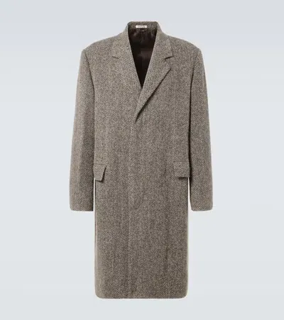 Auralee Herringbone Wool And Alpaca Tweed Coat In Brown