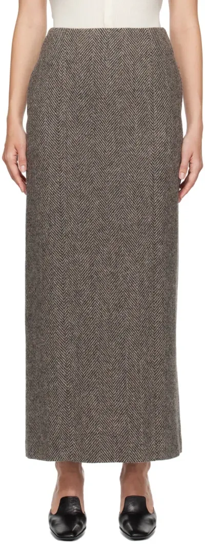 Auralee Khaki Lama Shetland Wool Tweed Maxi Skirt In Brown