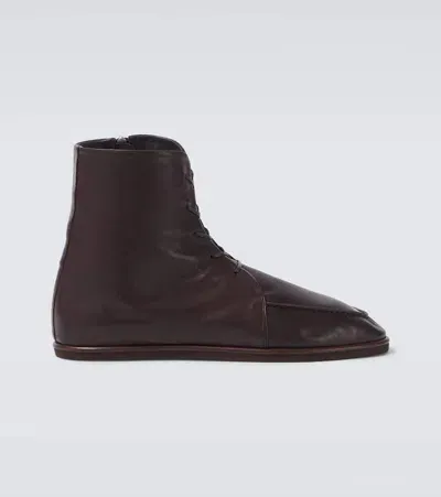 Auralee Leather Ankle Boots In Brown