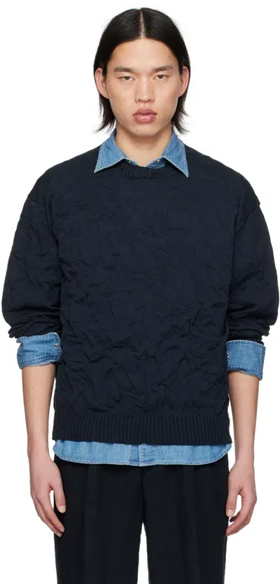 Auralee Navy Crewneck Sweater In Dark Navy