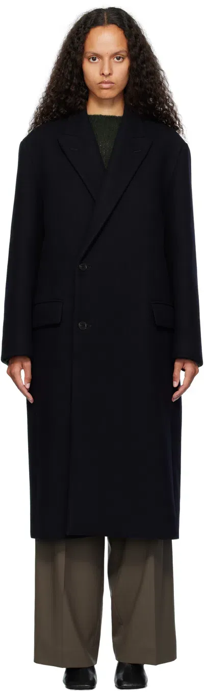 Auralee Navy Sponge Wool Melton Chesterfield Coat In Dark Navy