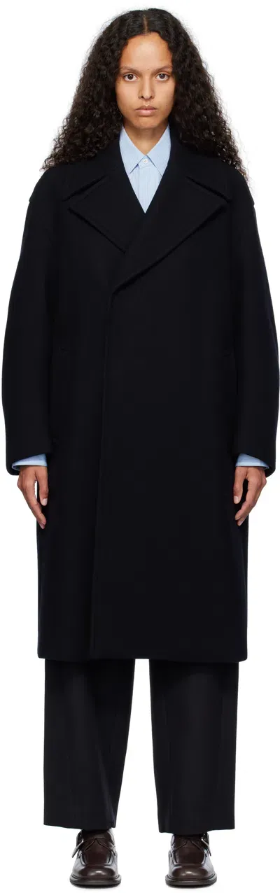 Auralee Navy Sponge Wool Melton Double-breasted Coat In Dark Navy