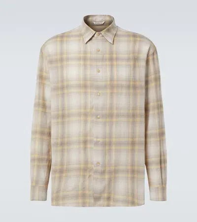 Auralee Plaid Wool Shirt In Yellow Gray Check