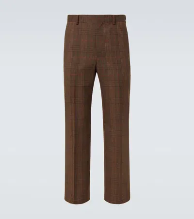 Auralee Prince Of Wales Check Wool Straight Pants In Brown Check