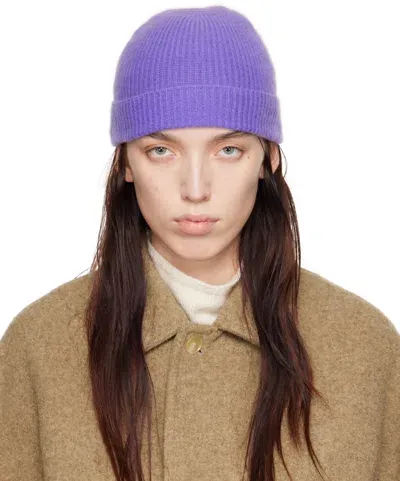 Auralee Purple Ribbed Beanie In Blue