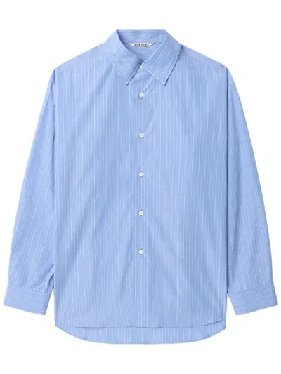 Auralee Stripe-pattern Shirt In Sax Blue