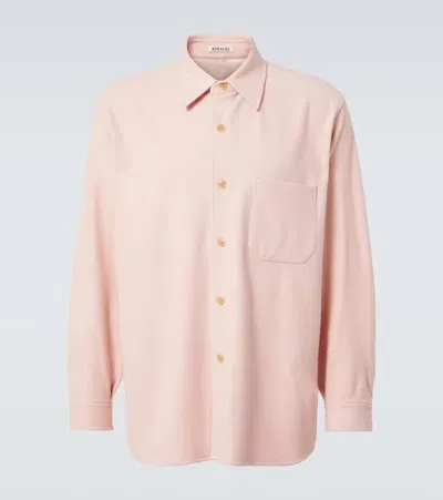 Auralee Wool Flannel Overshirt In Light Pink