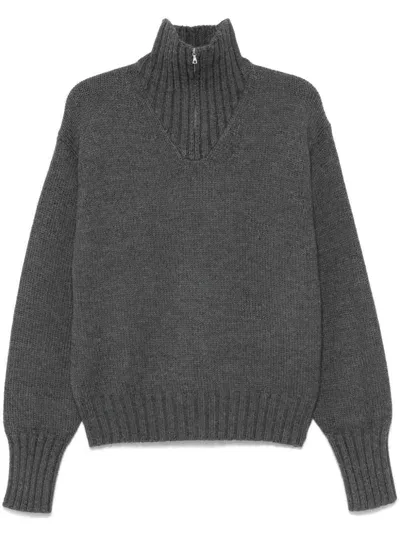 Auralee Wool Half-zip Sweater In Grey