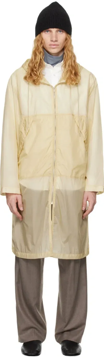 Auralee Yellow Washed Super Light Airy Nylon Coat In Ivory Beige