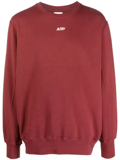 Autry Crewneck Cotton Sweatshirt With Front Printed Logo In Rosso