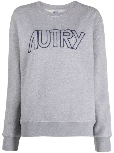 Autry Embroidered-logo Cotton Sweatshirt In Grey