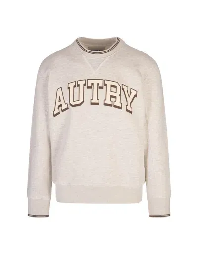 Autry Grey Compact Jersey Sweatshirt With Logo In White