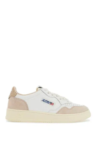 Autry Leather Medalist Low Sneakers In Beige, White