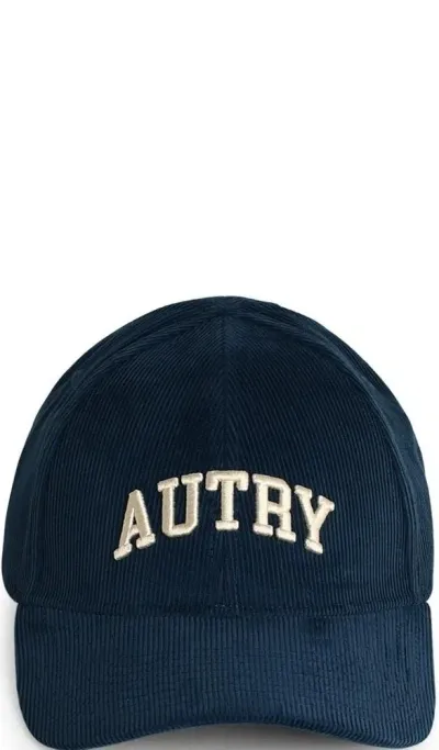 Autry Logo Embroidered Corduroy Baseball Cap In Blue