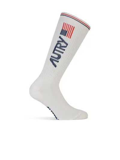 Autry Intarsia-logo Knitted Socks In White