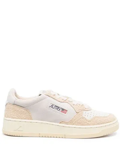 Autry Logo-patch Panelled Leather Sneakers In Beige