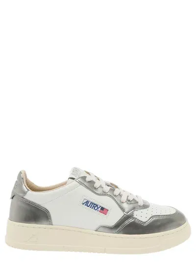 Autry Medalist White And Silver Low Top Sneakers With Logo Detail In Leather Man In Non Definito