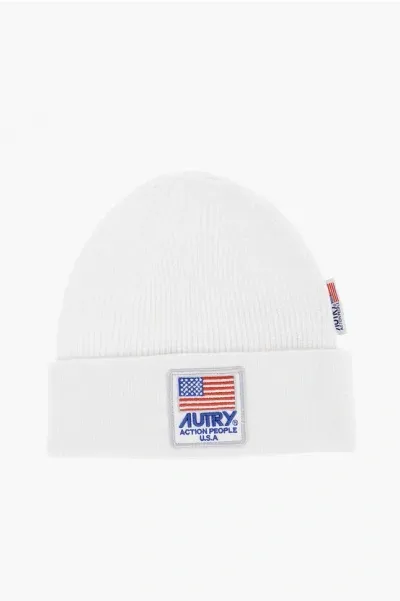 Autry Solid Color Beanie With Embossed Logo In White