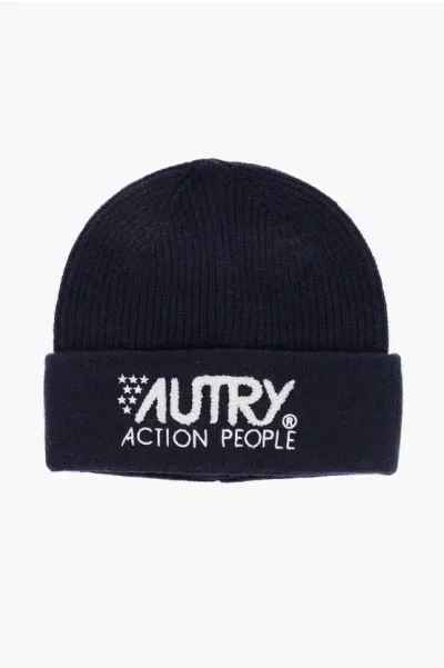 Autry Solid Color Wool Blend Beanie With Contrasting Logo