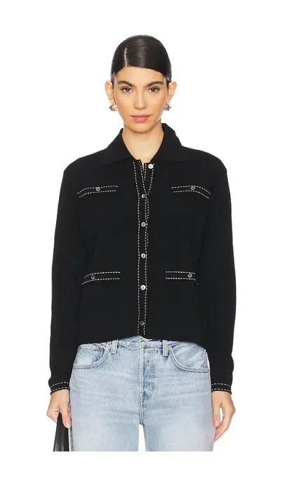 Autumn Cashmere Collared Jacket With Double Needle Topstitch Detail In Black & Chino