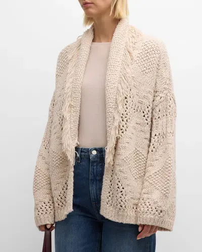 Autumn Cashmere Fringe-trim Diamond Knit Jacket In Sand