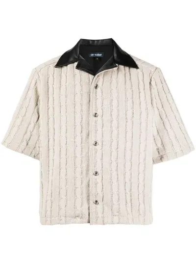 Av Vattev Cable-knit Short-sleeved Wool Shirt In Neutrals