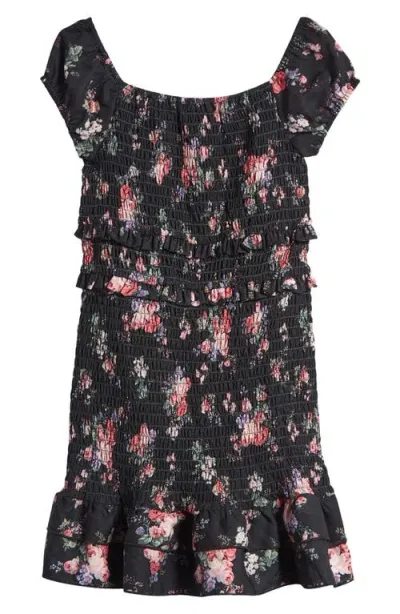 Ava & Yelly Kids' Floral Smocked Dress In Black Pink Floral