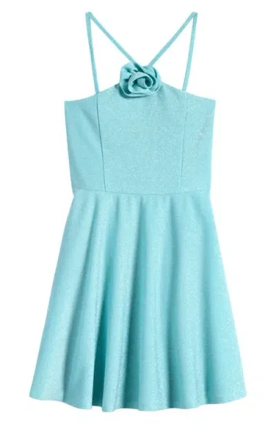 Ava & Yelly Kids' Rosette Minidress In Baby Blue