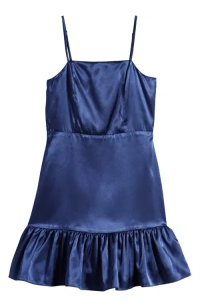 Ava & Yelly Kids' Ruffle Satin Dress In Navy