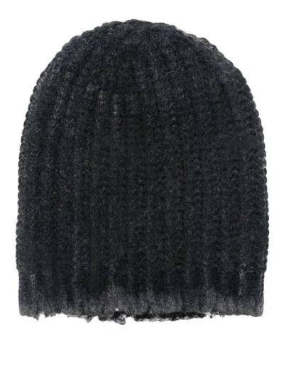 Avant Toi Corn Cob Stitch Hat With Destroyed Effect Accessories In Blue