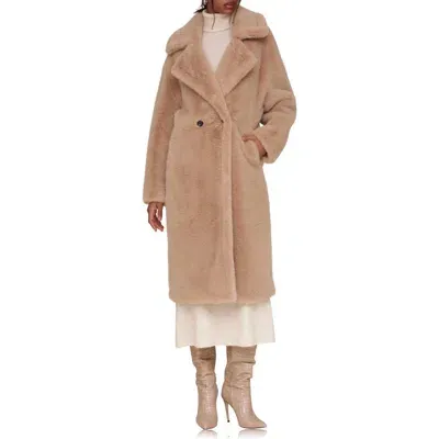 Avec Les Filles Double Breasted Faux Fur Longline Coat In Taupe