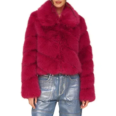 Avec Les Filles Faux Fur Crop Jacket In Raspberry