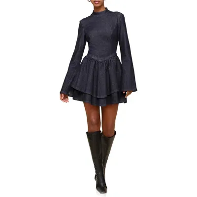 Avec Les Filles Long Sleeve Denim Minidress In Victoria Wash