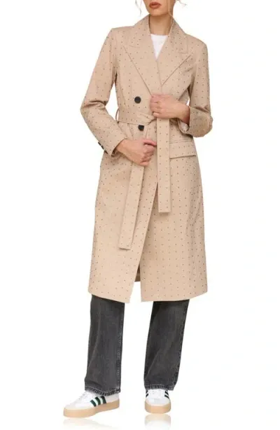 Avec Les Filles Rhinestone Trench Coat In Khaki Studded