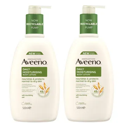 Aveeno Daily Moisturising Lotion Duo For Instant Hydration 1l Mega Bundle In White