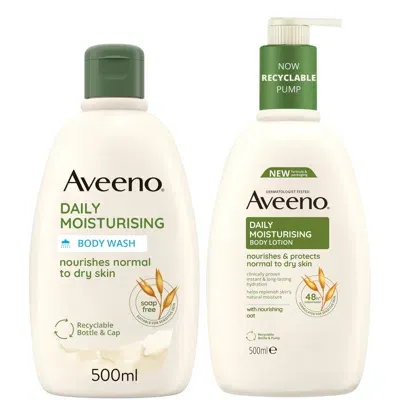 Aveeno Daily Moisturising Wash And Lotion Duo To Protect Dry Skin 1l Mega Bundle In White